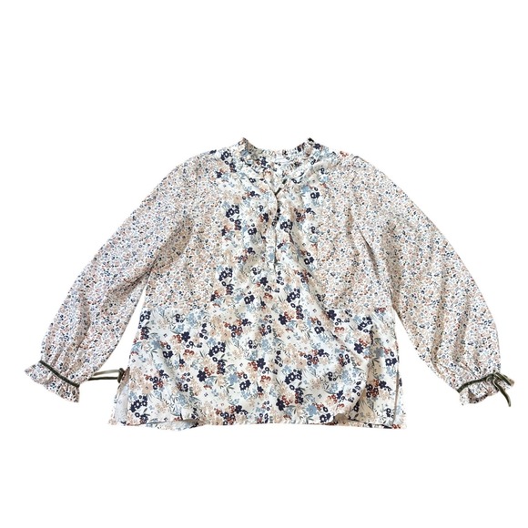 Tribal Jeans Tops - Tribal Jeans Floral Patchwork Blouse Women Blue Boho Ruffle Top SIZE XS